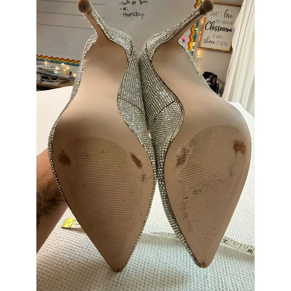Steve Madden “Daisie” Rhinestone Stiletto Pumps Silver Size 8 Heels Sparkly - Picture 7 of 11